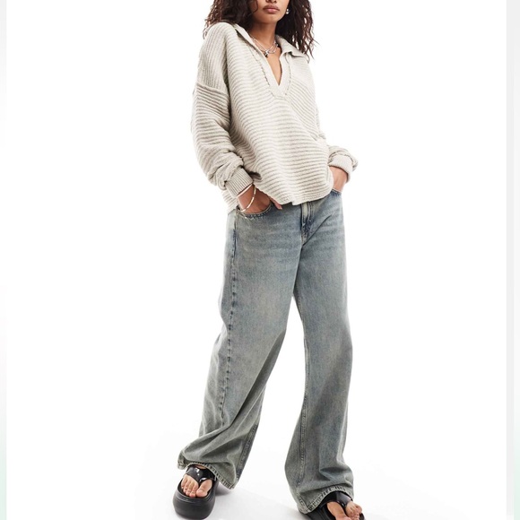 Free People Marlie Deep V Ribbed Sweater size Large - Picture 3 of 7